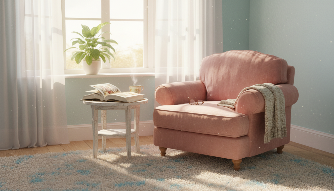 Cozy room with sunlight and a book, evoking dreams and stories