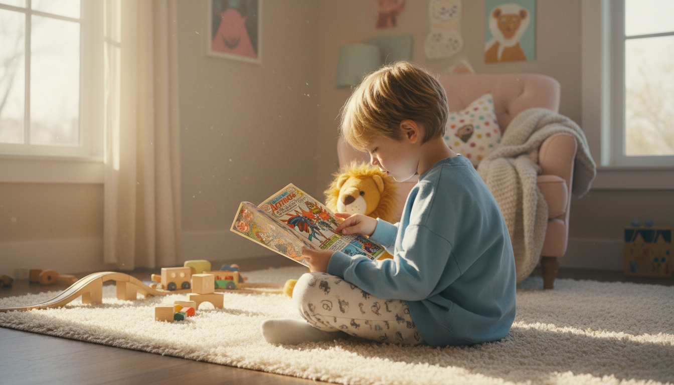 Ребенок с увлечением читает комикс DC Silver Age