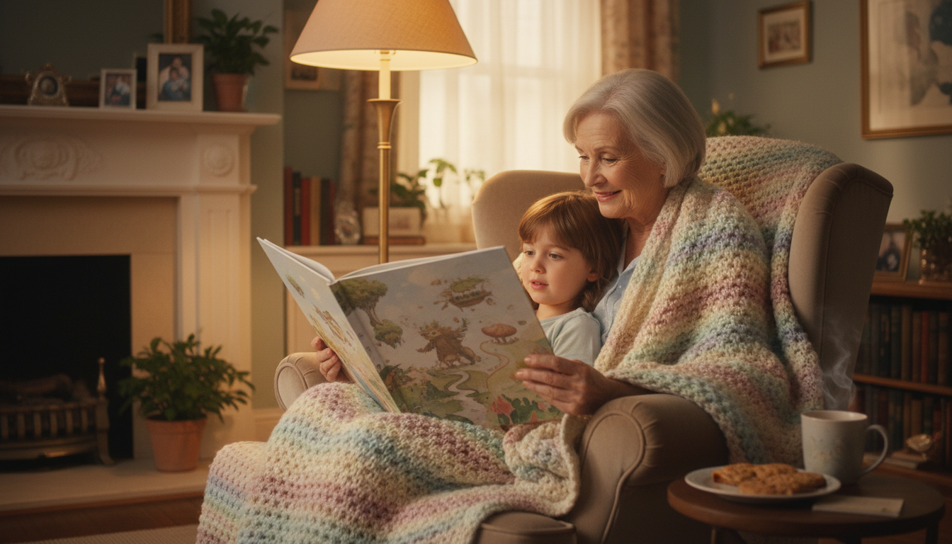 Grandparent reading a fantasy book to a child