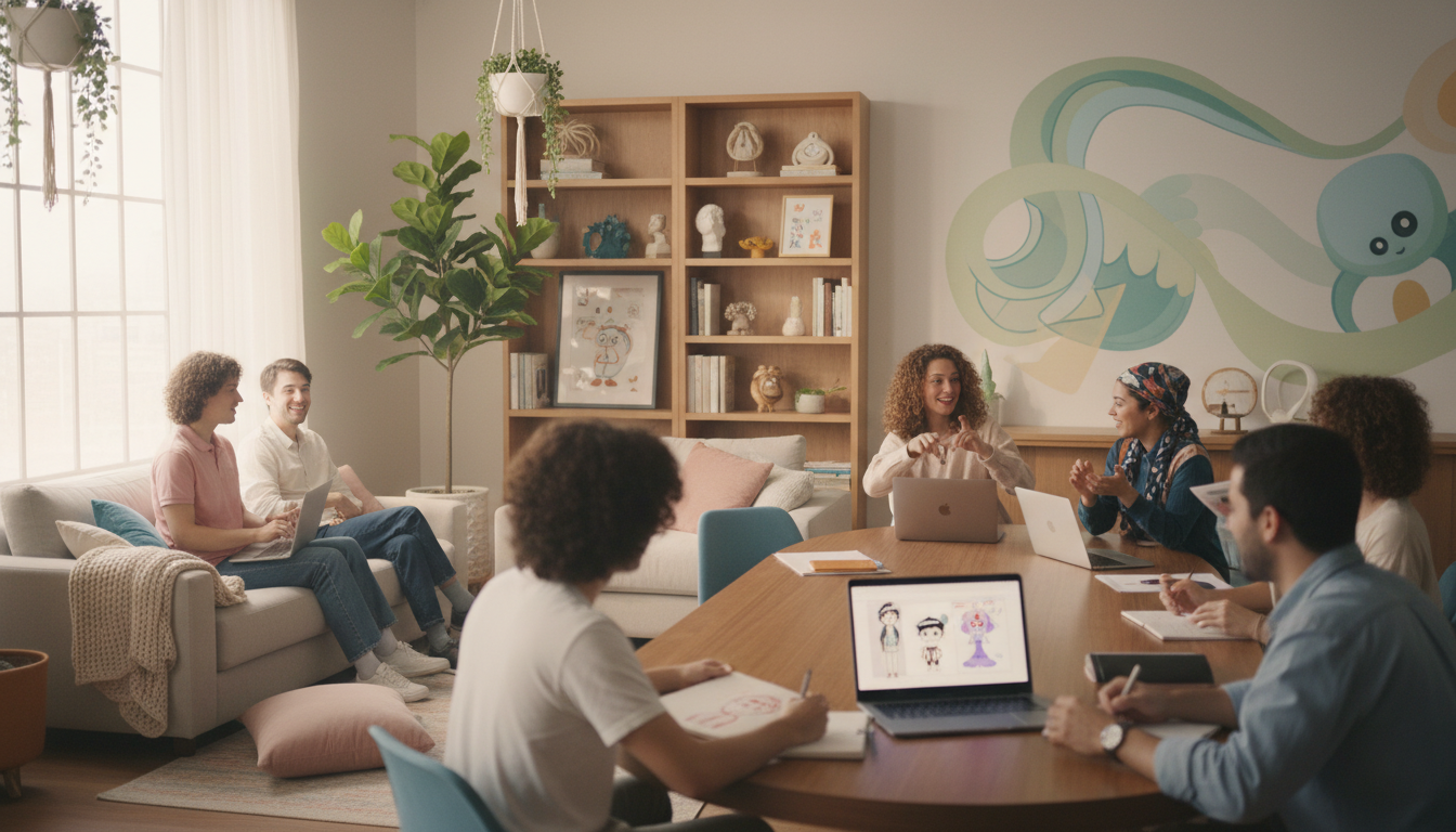 Animators collaborating in a creative space