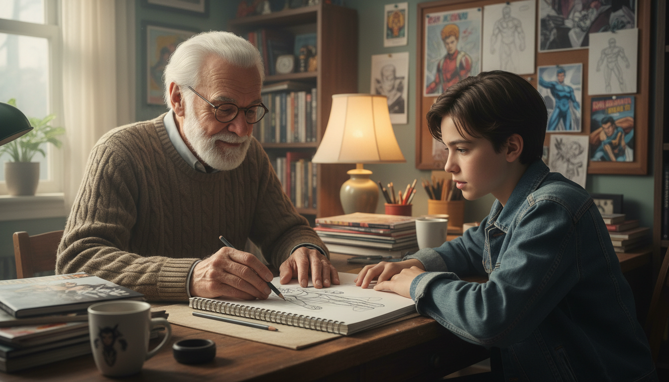 Mentor guiding young writer's hand, creative collaboration