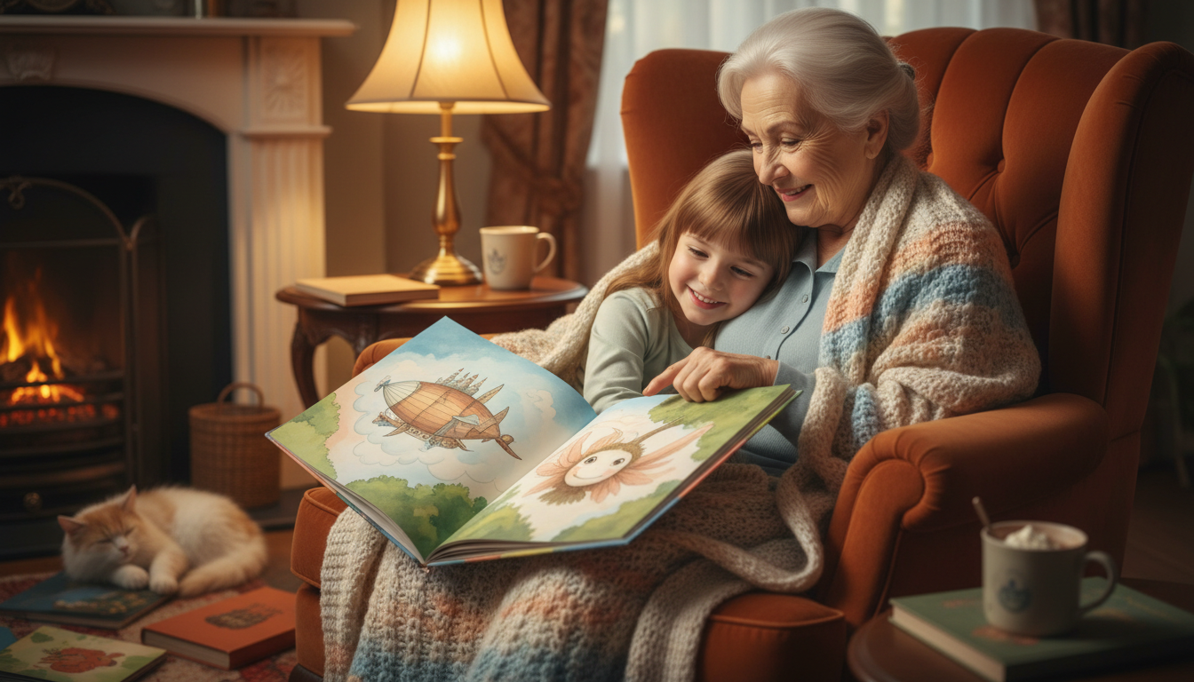 Grandparent reading a fantasy book to a child
