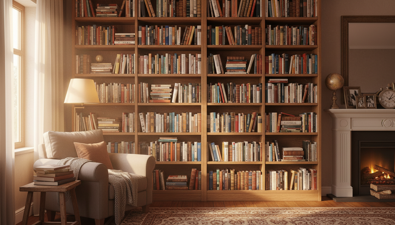 Bookshelf in a cozy room, symbolizing literary legacy and influence