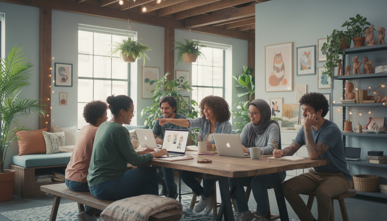 Animators collaborating in a creative space